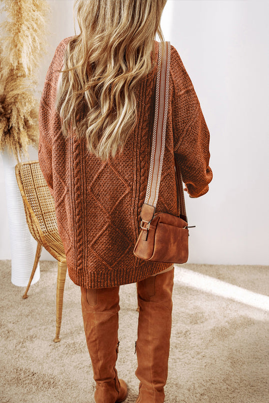 Cable Knit Drop Shoulder Sweater Dress