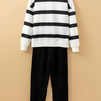 Brown Stripe Striped Drop Shoulder Pullover and Jogger Pants Set