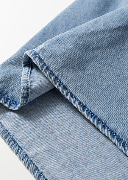 Beau Blue Ruffled Peter Pan Collar Western Denim Shirt