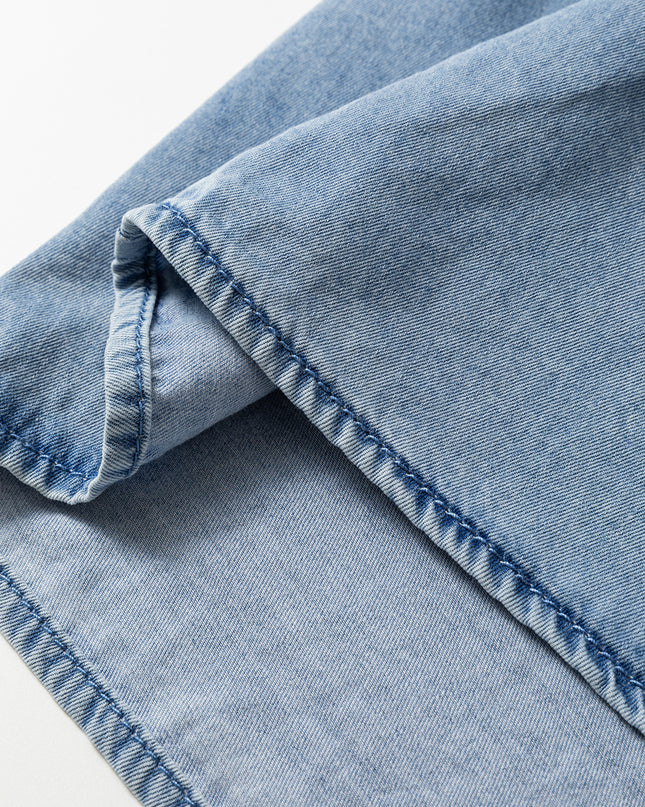 Beau Blue Ruffled Peter Pan Collar Western Denim Shirt