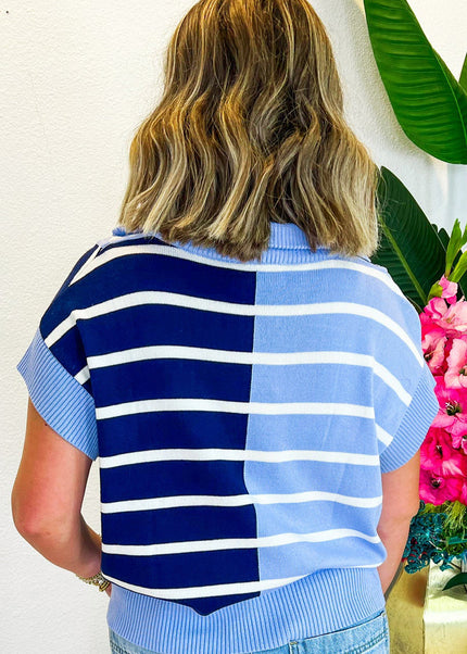 Black Stripe Colorblock Quarter Zip Collar Sweater Vest