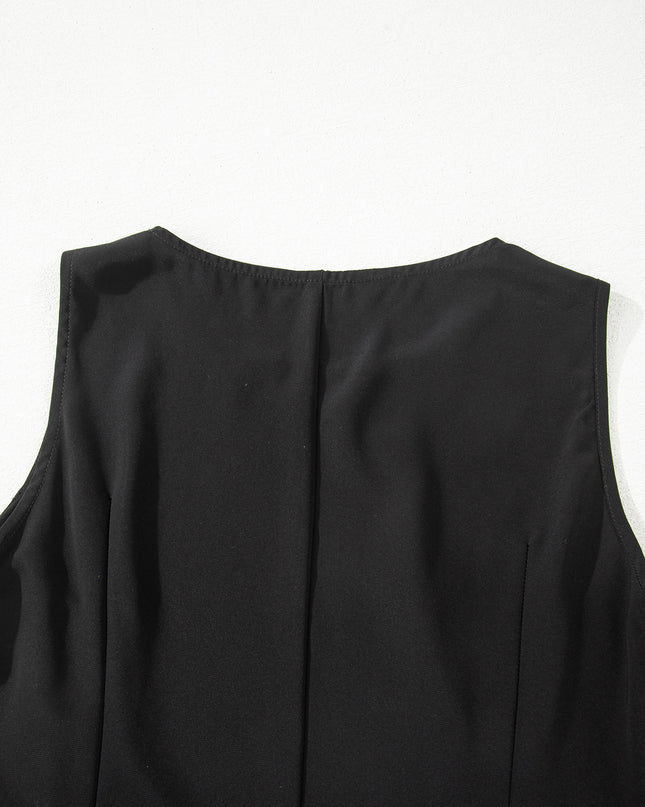 Black Solid Color Sleeveless Sheer Floral Lace Patchwork Long Dress