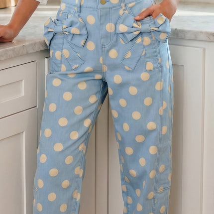 Sky Blue Polka Dot Bow Jeans