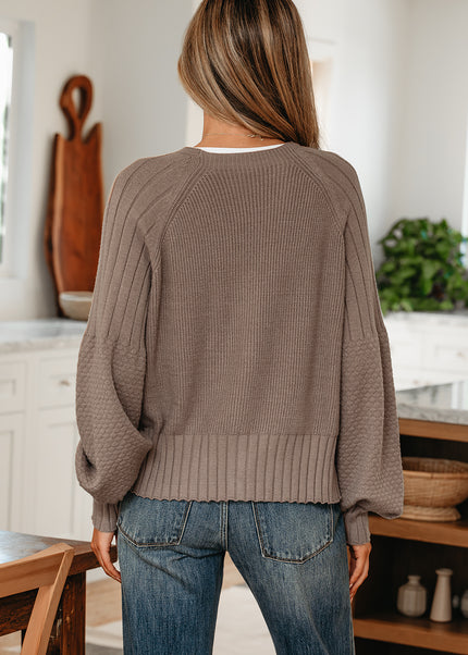 Goat Mixed Texture Knit Button V Neck Sweater Cardigan