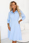Sky Blue Shirt-Style Flared Dress with Belt – Sandy