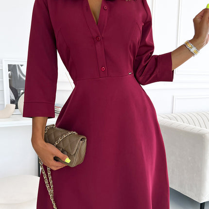 Burgundy Flared Shirt Dress – Sandy