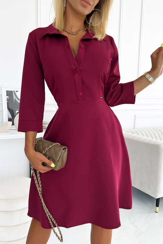 Burgundy Flared Shirt Dress – Sandy