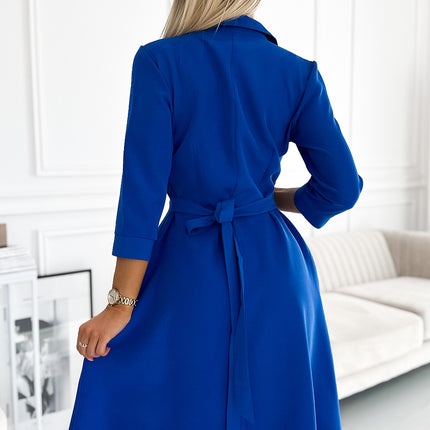Blue Flared Shirt Dress with Belt – Sandy