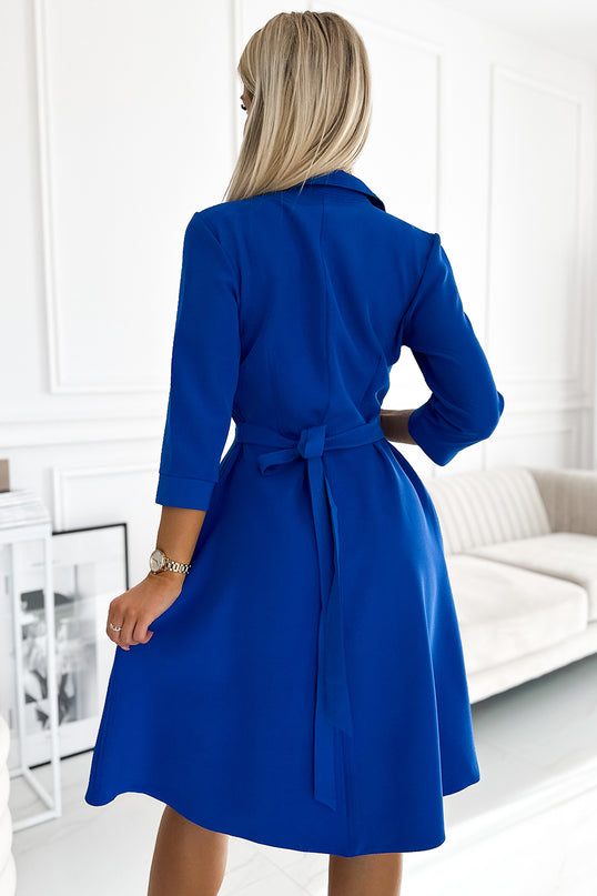 Blue Flared Shirt Dress with Belt – Sandy
