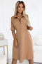 Mocha Mousse Flared Shirt Dress with Belt – Sandy