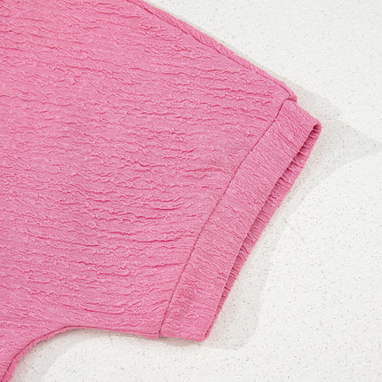 Pink Textured V Neck T Shirt and Shorts Set