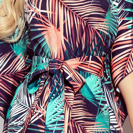 Butterfly Dress with Palm Leaves Print and Waist Binding – Sofia