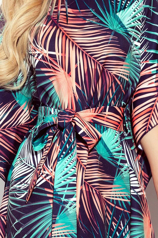 Butterfly Dress with Palm Leaves Print and Waist Binding – Sofia