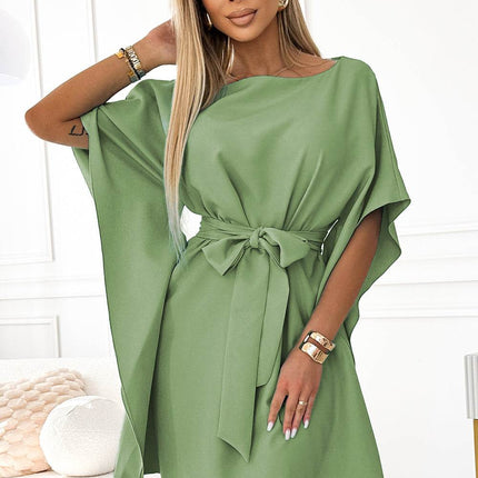 Olive Dress with Waist Tie and Butterfly Detail – Sofia