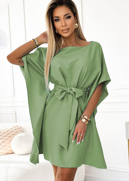 Olive Dress with Waist Tie and Butterfly Detail – Sofia