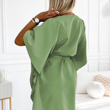 Olive Dress with Waist Tie and Butterfly Detail – Sofia