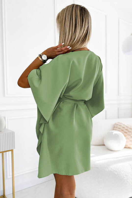 Olive Dress with Waist Tie and Butterfly Detail – Sofia