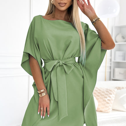 287-27 SOFIA Butterfly dress with a binding at the waist - olive color
