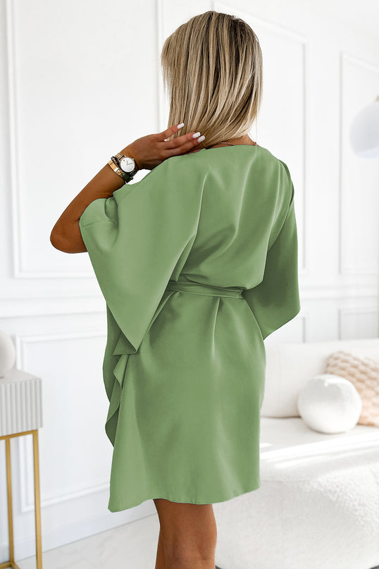 287-27 SOFIA Butterfly dress with a binding at the waist - olive color