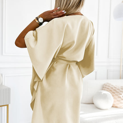 287-28 SOFIA Butterfly dress with a binding at the waist - beige