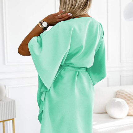 Mint Dress with Butterfly Print and Waist Tie – Sofia