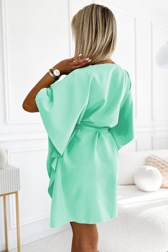Mint Dress with Butterfly Print and Waist Tie – Sofia