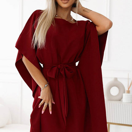 Burgundy Dress with Waist Binding – Sofia Butterfly