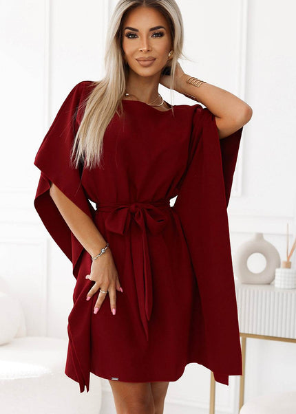 Burgundy Dress with Waist Binding – Sofia Butterfly