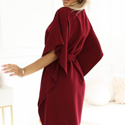 Burgundy Dress with Waist Binding – Sofia Butterfly