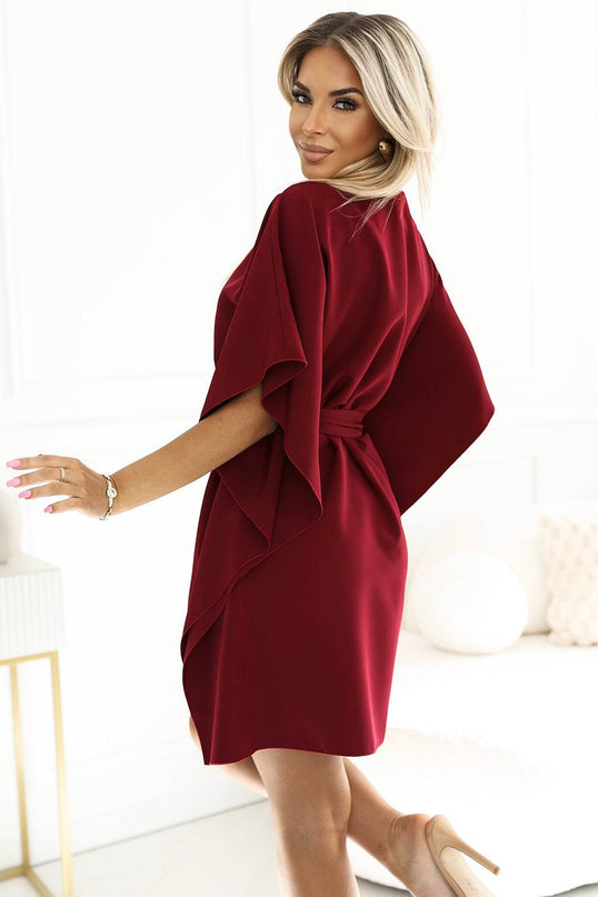 Burgundy Dress with Waist Binding – Sofia Butterfly