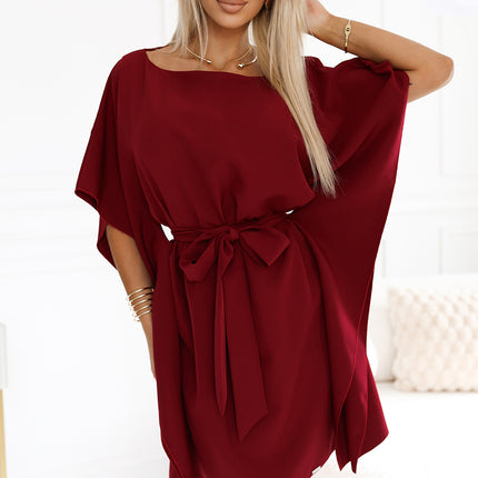 287-34 SOFIA Butterfly dress with a binding at the waist - Burgundy color
