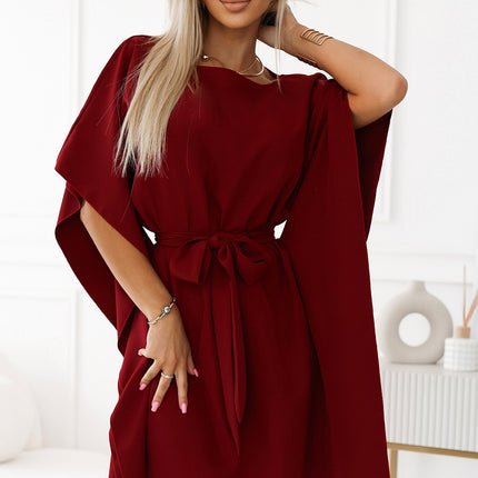 287-34 SOFIA Butterfly dress with a binding at the waist - Burgundy color