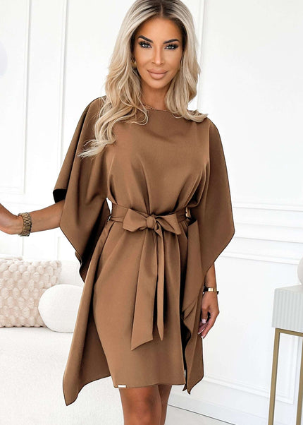 287-39 SOFIA Butterfly dress with a tie waist - cappuccino