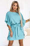 287-40 SOFIA Butterfly Dress with Waist Tie - Pastel Turquoise