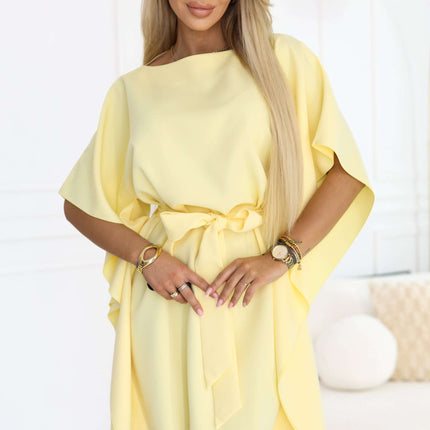287-41 SOFIA Butterfly dress with waist tie - butter yellow