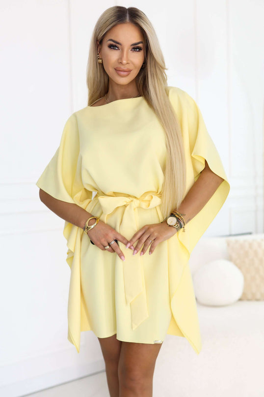 287-41 SOFIA Butterfly dress with waist tie - butter yellow