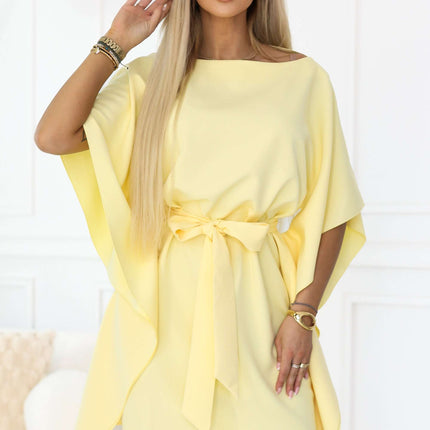 287-41 SOFIA Butterfly dress with waist tie - butter yellow