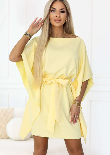 287-41 SOFIA Butterfly dress with waist tie - butter yellow