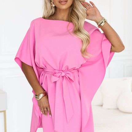 287-44 SOFIA Pink butterfly dress with a waist tie - candy pink
