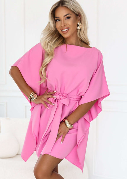 287-44 SOFIA Pink butterfly dress with a waist tie - candy pink