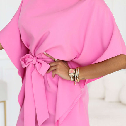 287-44 SOFIA Pink butterfly dress with a waist tie - candy pink