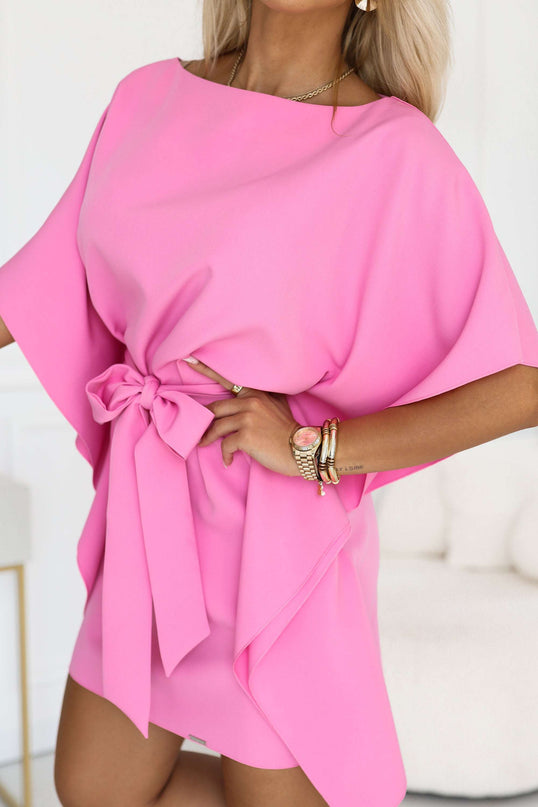 287-44 SOFIA Pink butterfly dress with a waist tie - candy pink