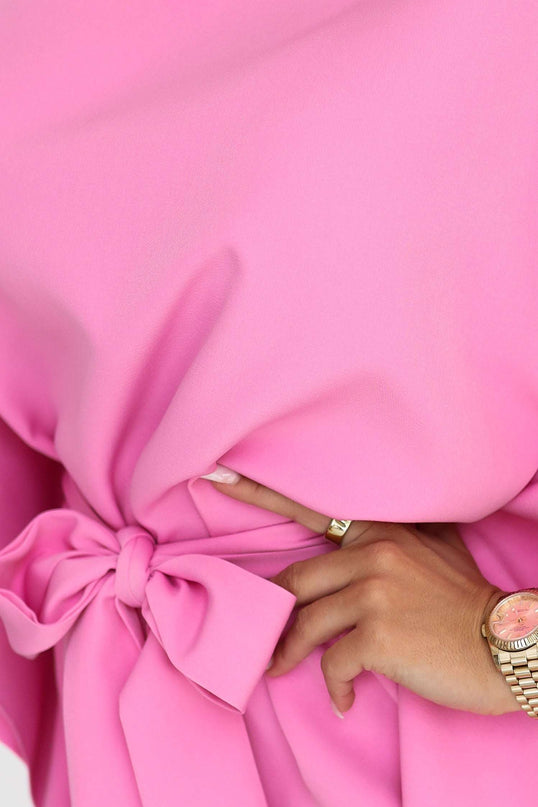 287-44 SOFIA Pink butterfly dress with a waist tie - candy pink