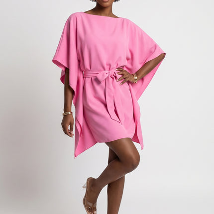 287-44 SOFIA Pink butterfly dress with a waist tie - candy pink