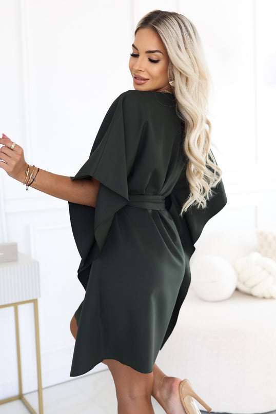 Dark Khaki Dress with Waist Tie – Sofia