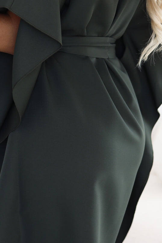 Dark Khaki Dress with Waist Tie – Sofia