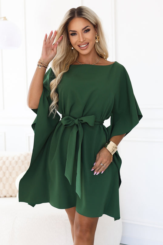 Emerald Green Butterfly Dress with Waist Tie – Sofia