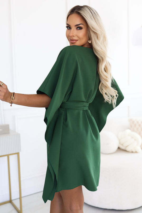 Emerald Green Butterfly Dress with Waist Tie – Sofia