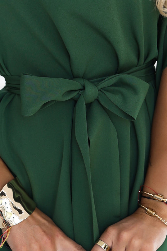 Emerald Green Butterfly Dress with Waist Tie – Sofia