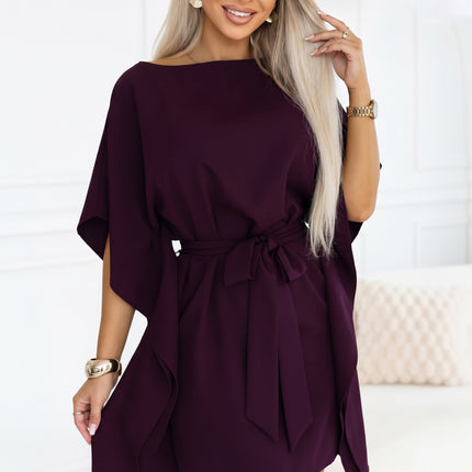 Ripe Plum Dress with Waist Tie – Sofia
